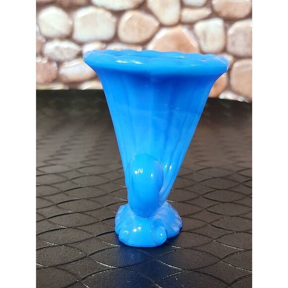 Vtg Blue Slag Glass Akro Agate NYC Vogue Merc Co. Toothpick Holder Cornucopia - Picture 4 of 9